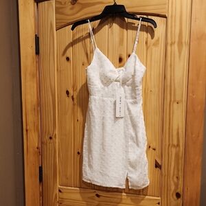 White Swiss Dot Mini Dress with Spaghetti Straps